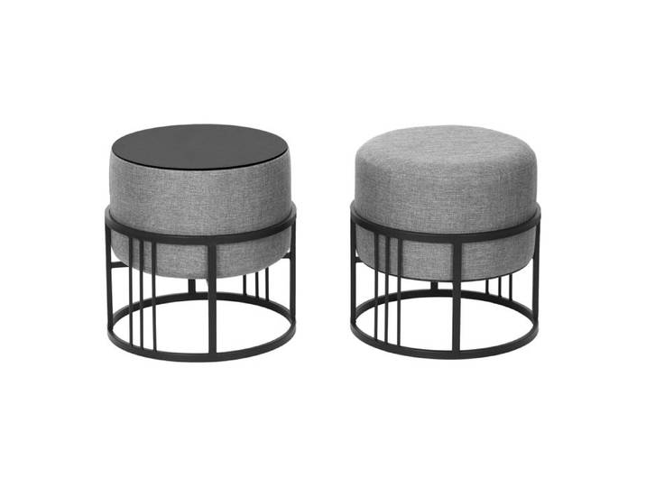 Lot de 2 poufs empilables Tas multifonctionnel rond gris clair