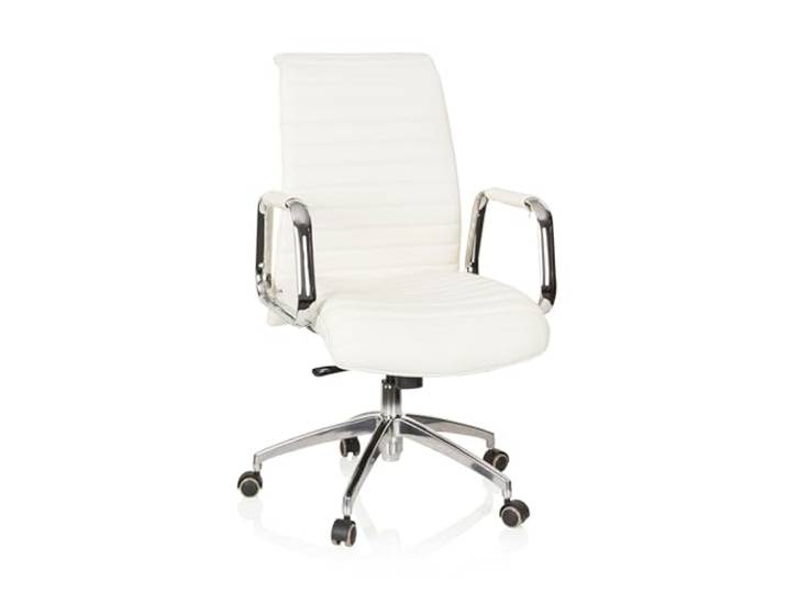 hjh OFFICE 600912 Chefsessel ASPERA 10 Leder Weiß/Chrom hochwertiger Bürostuhl, mittelhohe Rückenlehne