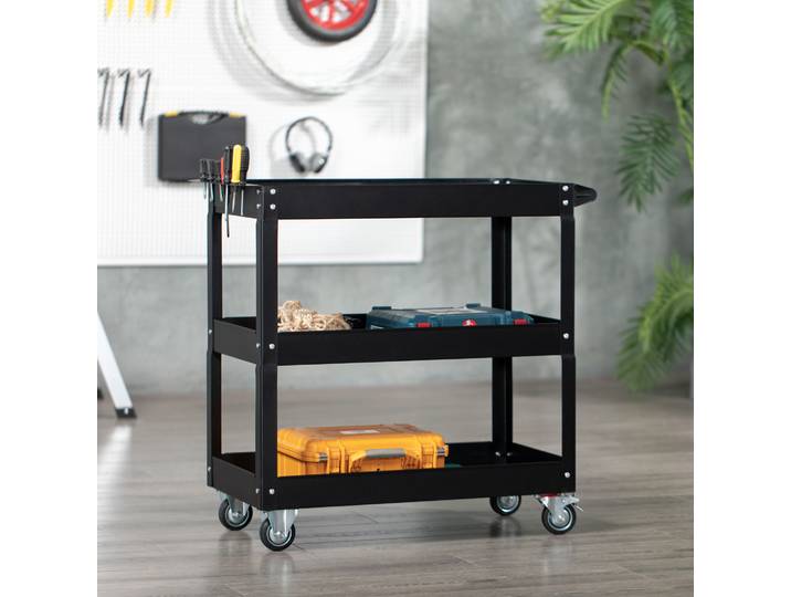 DURHAND Chariot Desserte 3 Plateaux Roulettes Noir 83x35,3x76cm