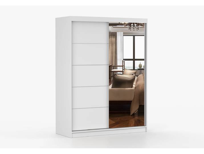 Schwebetürenschrank VISTA 05 150 cm Weiß Weiß + Spiegel Ohne LED-Beleuchtung