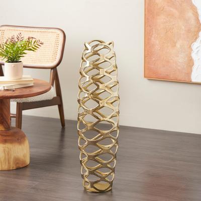 ARCILLA ELEMENTAL Gold Aluminum Metal Tall Cutout Geometric Decorative Vase