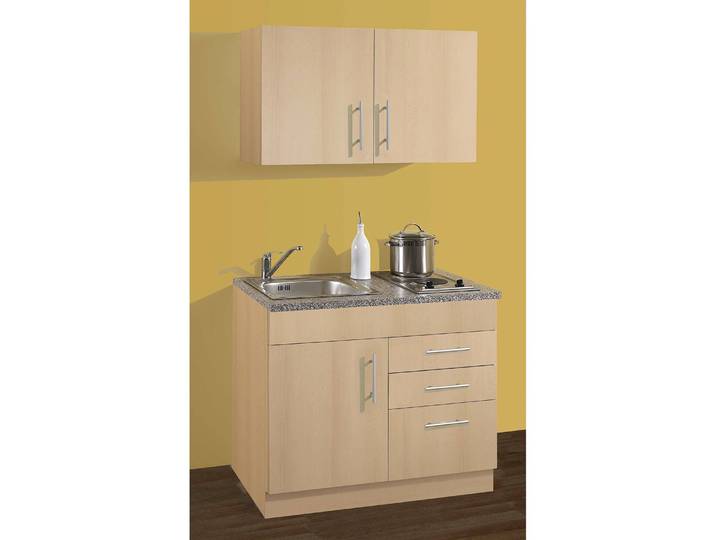 Single-Küchenzeile 100cm Braun/Buche Dekor Kochplatte