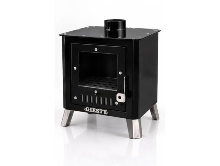 Giesty® Campingofen Holzofen mit Kochplatte – für Camping & Garten 420×420×500mm, hitzefeste Emaille, Edelstahlfüße, Rauchrohr Ø80mm
