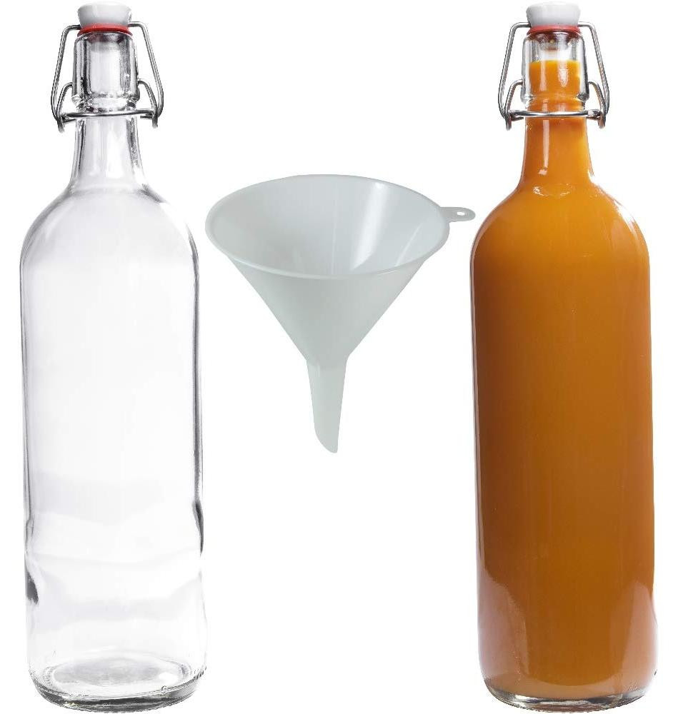 Dripio Set van 2 Glazen Flessen met Schroefdop van 1 Liter inclusief Trechter