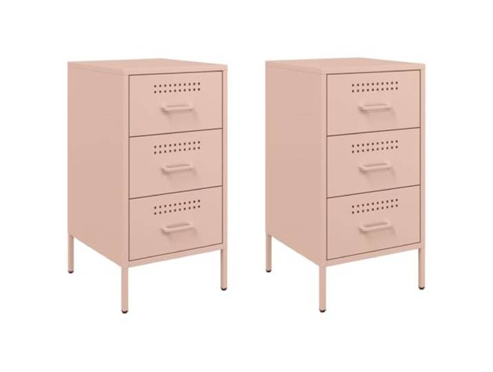 Fisinber 2er Set Nachttisch Rosa 36x39x68 cm Stahl Beistelltisch Schubladen Industrie-Design Beistellschrank im 2er Set für Schlafzimmer und Wohnzimmer, mit 3 geräumigen Schubladen aus Stahl.