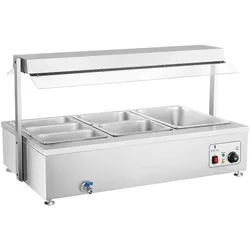 Royal Catering Bain Marie Speisenwärmer Wärmetheke Gastro 2.900 W 6 Behälter + Fleischaufsatz, Speisewärmer, Silber