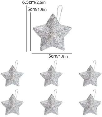 Uplift Treasures Gold Glitter Star Christmas Tree Ornaments Set 6pcs silver