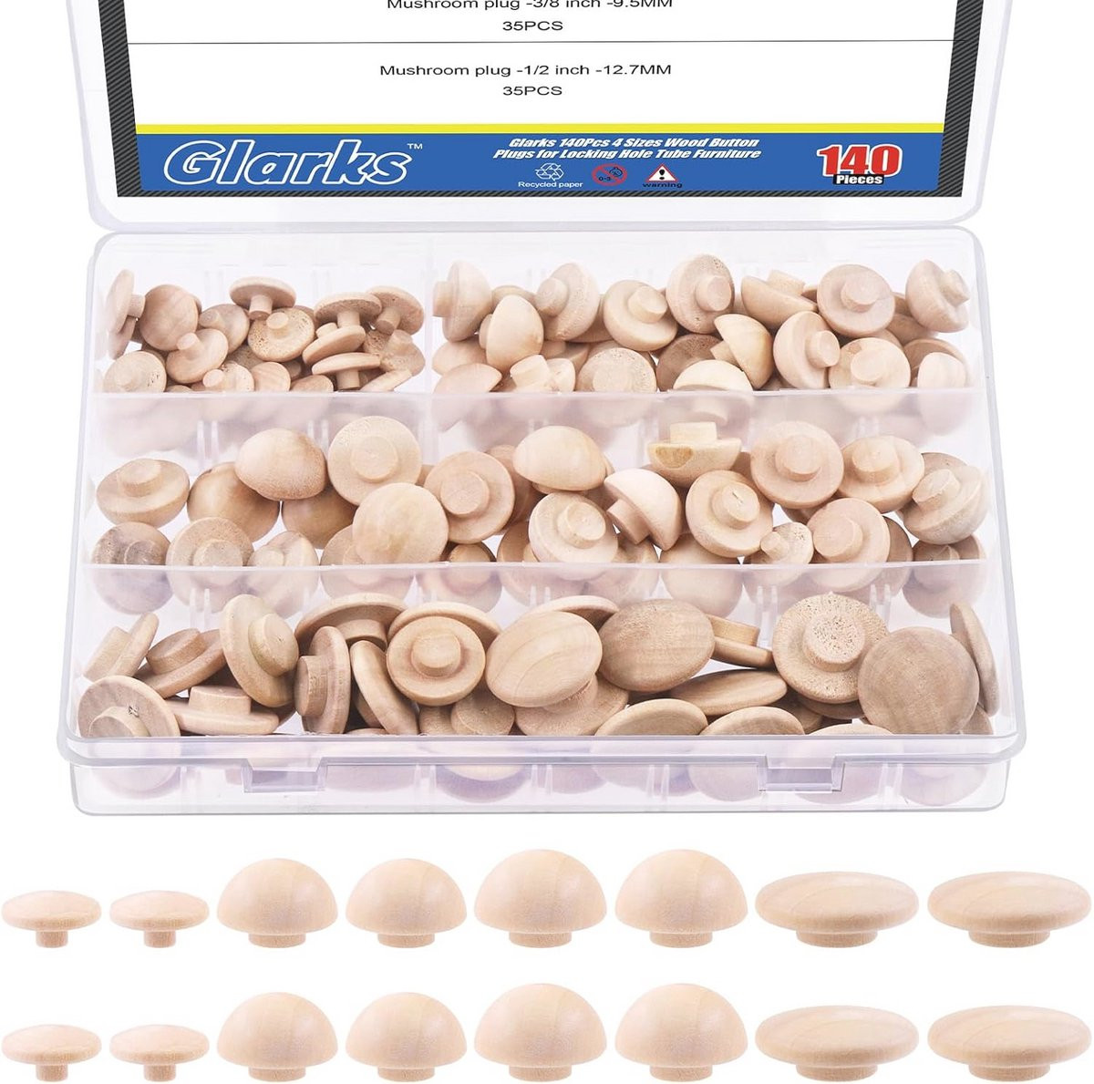 Houten Knop Pluggen Set - 140 Stuks in 4 Maten voor Meubels