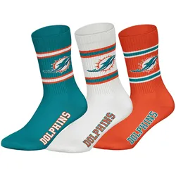 NFL Unisex Socken, 3er Pack - NFL Teams, 3Pack Crew Socks, Football, Logo, Baumwollmischung Miami Dolphins / 39-42