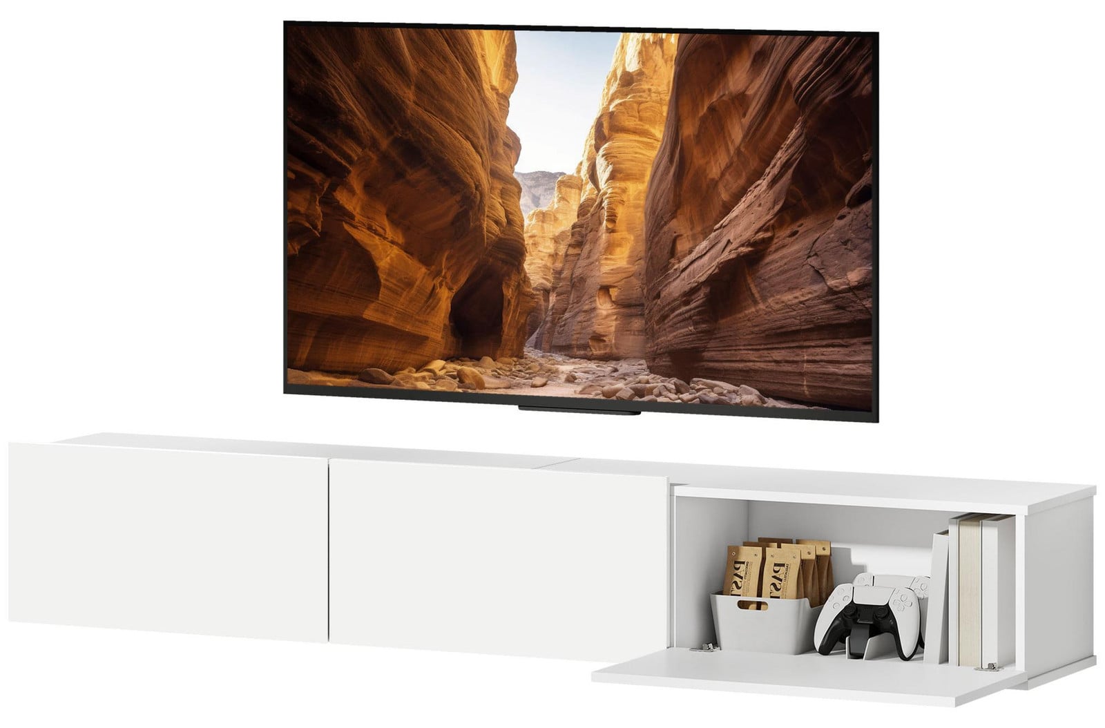 HOMCOM TV-kast voor wandmontage, modern design, wit, geschikt voor televisies tot 82 inch, breedte: 180 cm