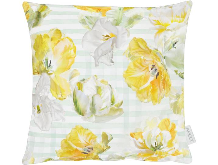 Dekokissen APELT 6405 Gr. 1, beige (natur, gelb, geblümt), B:40cm L:40cm, Baumwolle, Polyester, Dekokissen_Sitzkissen_Kissenhüllen, Dekokissen, mit Ranunkeln, Kissenhülle ohne Füllung, 1 Stück