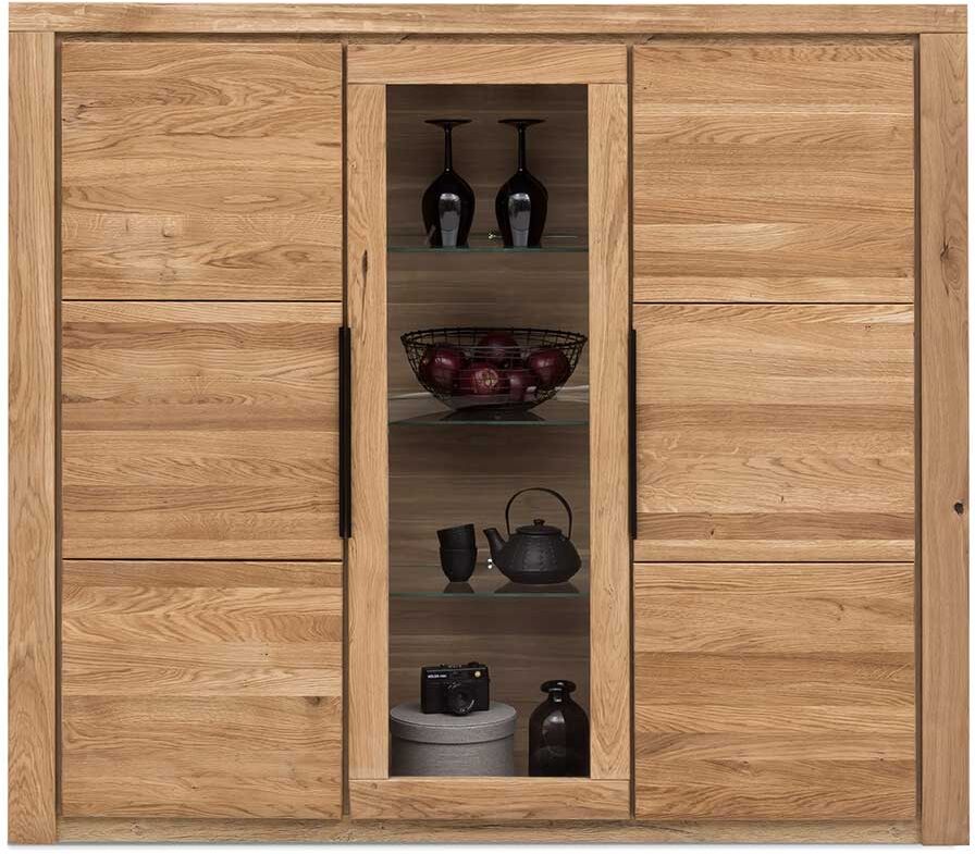 Pharao24.de Esszimmer Highboard in Eichefarben 2 Holztüren 1 Glastür