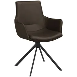 Stuhl Lowell 2er Set aus Leder mit Drehgestell und Armlehnen, modern, Braun, gepolstert