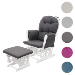 Relaxsessel HWC-C76, Schaukelstuhl Sessel Schwingstuhl mit Hocker ~ Stoff/Textil, dunkelgrau, Gestell weiß