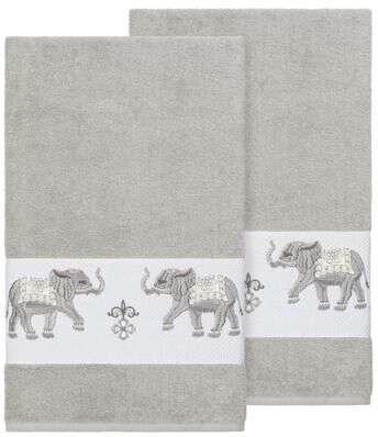 Authentic Hotel and Spa Turkish Cotton Elephants Embroidered Light Grey 2-piece Bath Towel Set