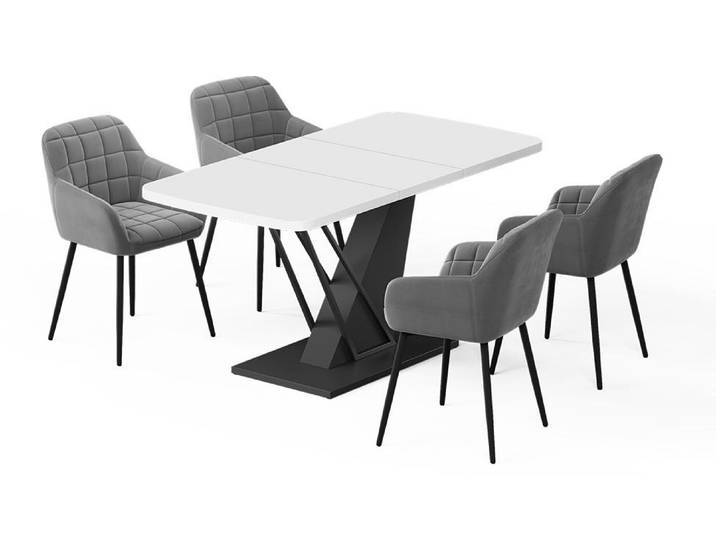 Esstisch-Set Vicco Fenaro Weiß/Schwarz 120 x 80 cm mit 4 Esszimmerstühlen, Model 62772