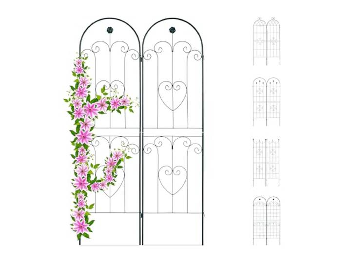 Relaxdays Treillis Jardin Fer Set de 2 clôture Plante grimpante Grille Fleurs Arceau Rosier 180 x 50 cm A\, Vert foncé