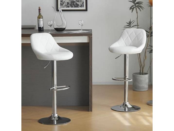 Tabourets de bar - ALIGHTUP - Lot de 2 - PU - Hauteur Réglable - Blanc