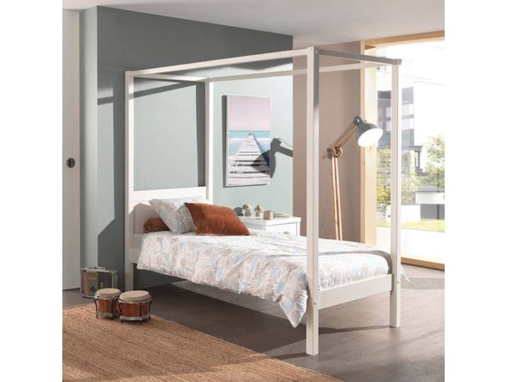 Lit à baldaquin 90x200 Sommier Inclus Vipack Pino - Blanc