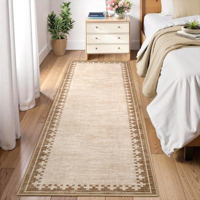 Garvee Modern Check Border Washable Area Rug