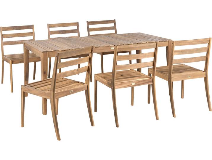 BELIANI Gartenmöbel Set Hellbraun es Akazienholz Rustikaler Stil Rechteckiger Gartentisch mit 6 Stühlen Outdoor Terrasse Garten Holzmöbel