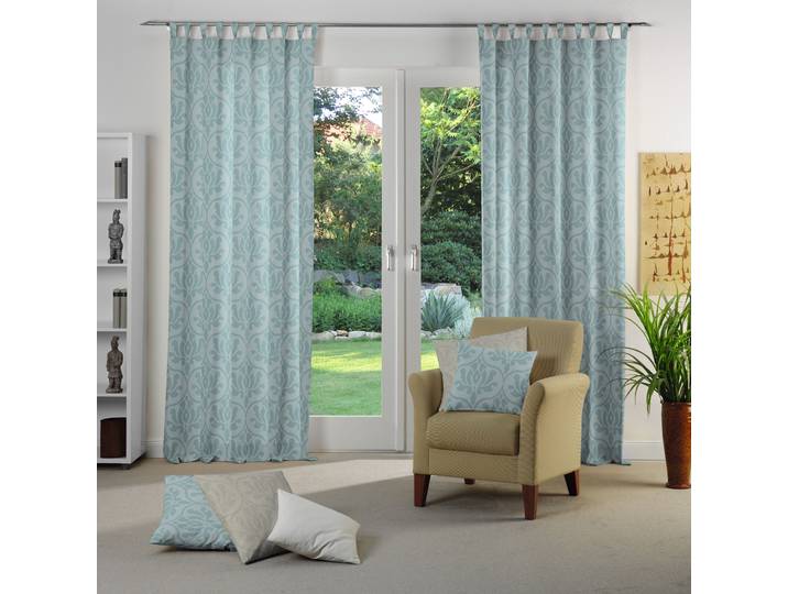 Vorhang WIRTH Medina Gr. 2, blau (türkis), B:135cm H:175cm, Baumwolle, Polyester, Gardinen, Vorhang
