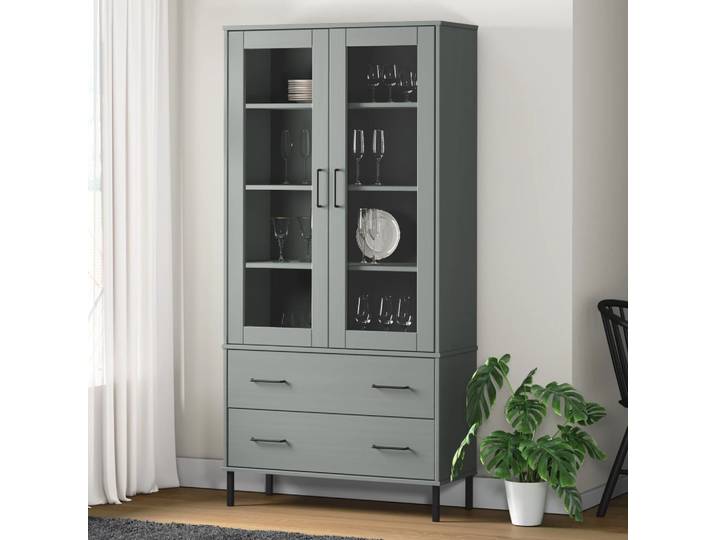 vidaXL Bücherschrank OSLO Metallbeine Grau 85x35x172,5 cm Massivholz