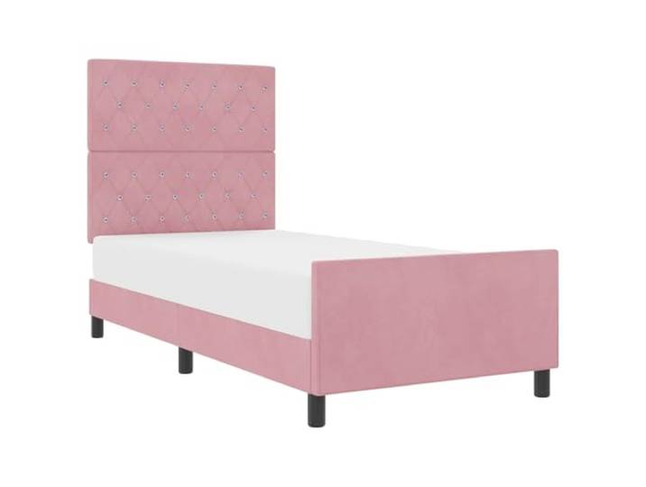 PUGYNBK Boxspringbett, Rosa, 100 x 200 cm, Samt Kopfteil verstellbar, Rahmen aus Kiefernholz, einfache Montage, für Schlafzimmer