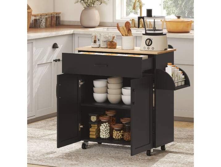 HOMCOM Îlot de Cuisine Noir avec Rangements et Étagère Ajustable