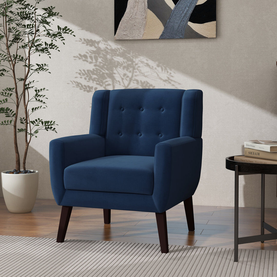 Pia Ricco Jaqueze 73.4 Cm Wide Tufted Armchair Royal Blue Velvet 90cm H X 73cm W X 75cm D