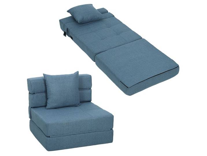Chauffeuse canapé-lit convertible fauteuil 1 place avec 1 coussin déhoussable tissu bleu foncé