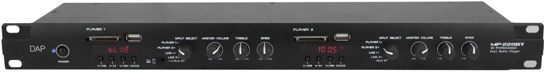 DAP Audio Mp-220bt Medienplayer Mit Bluetooth 1u Dual-Medienplayer Mit Fm-Radio, Usb/sd-Karte