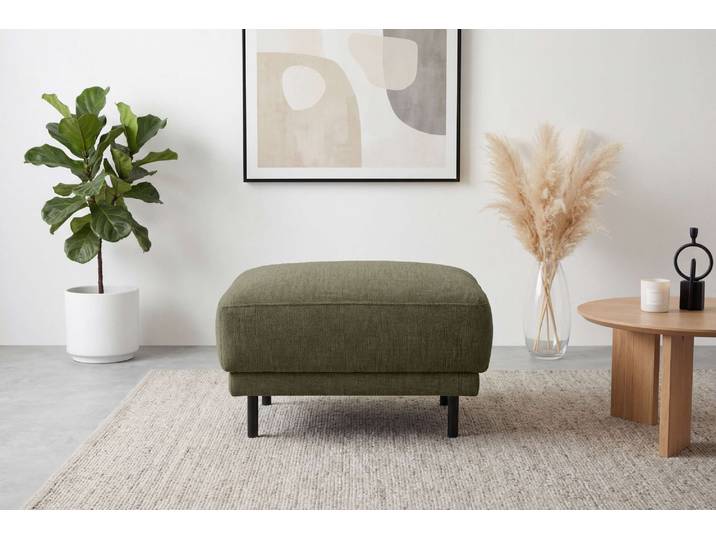 Polsterhocker GOODPRODUCT Sveeva, 73x57 cm, schwarze Metallfüsse , grün (khaki), B:73cm H:47cm T:57cm, 100% PES, Hocker, Polsterhocker, langlebiger Webstoff, viele Farben zur Auswahl