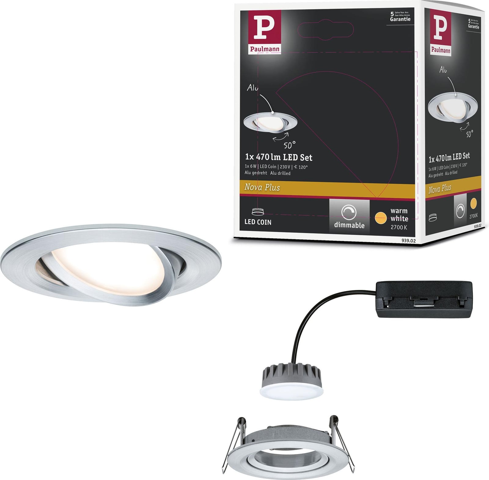 Paulmann Nova Plus LED inbouwspot, rond, zilver, warm wit