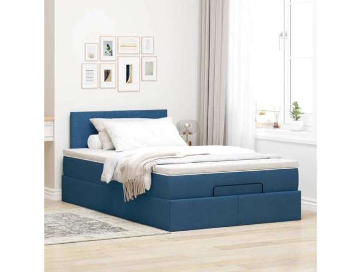 KTHLBRH Boxspringbett blau 120 x 190 cm mit Matratze Hydraulischer Aufzug, Lattenrost, Taschenfedern, inklusive Matratzenschoner