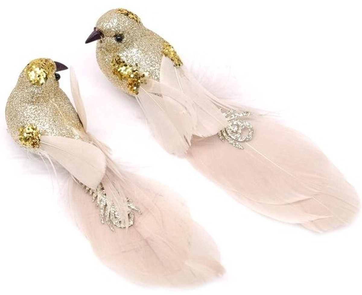 Set van 2 kunstvogels met veertjes en clip voor bloemarrangementen en decoratie