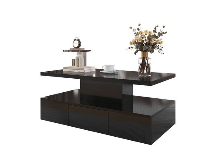 Rutaqian Beistelltisch Couchtisch, Tisch mit Schubladen und LED-Licht, Beistelltisch (1-St), Mit zwei Ablageebenen,Hochglanzlackierung,100x50x39cm