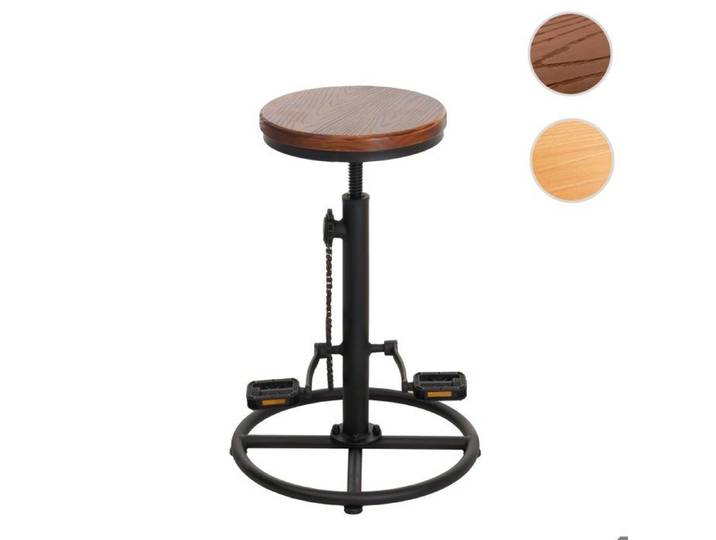 Tabouret de bar HWC-N19 industriel métal massif-bois brun