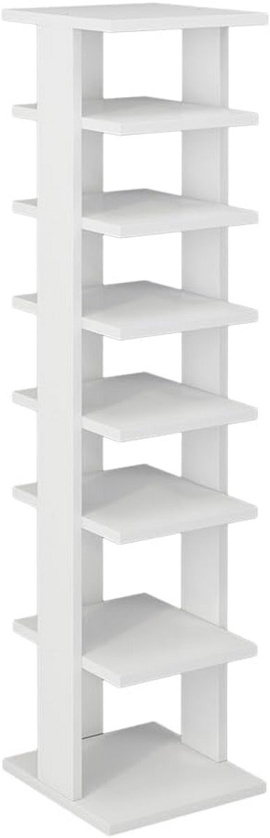Witte schoenenkast voor de hal met 7 planken en houteffect