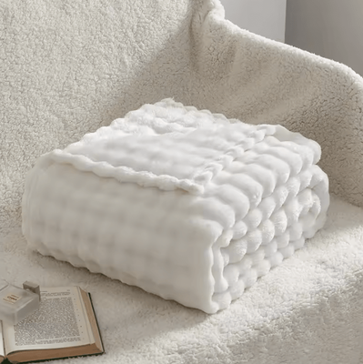 Inspire Curations Sage Green Fleece Bubble Throw Blanket paopao Cream White 130x150cm