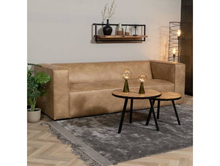 Livin24 Canapé industriel 3 places Memphis éco-cuir beige