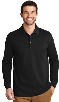 Port Authority K8000LS EZCotton Long Sleeve Polo Shirt in Black size Large