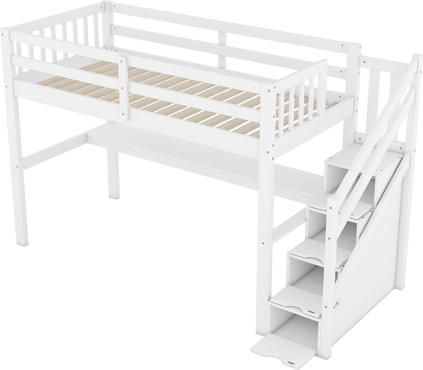 Kinderhochbett mit Stauraumschubladen und Unterbettschreibtisch 140x 200 , Weiß