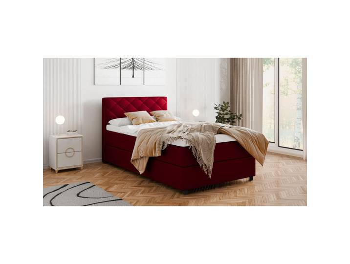 Homesy Boxbett Diamaro 120x200 cm mit Bettkasten und Topper - Rot, Holz, Mode, 120x200 cm, Schlafzimmer, Betten, Boxspringbetten
