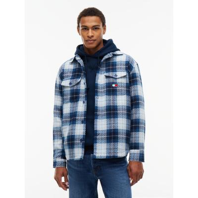 Hemdjacke TOMMY JEANS "CHECK OVERSHIRT", Herren, Gr. S, blau (basic navy check), Web, Obermaterial: 100% Polyester, regular fit normal, Rundhals, eingesetzt Manschette, Jacken, Regular fit mit Karomuster