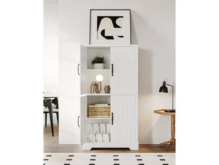Meuble de Salle de Bain Meuble de Rangement Double Couche avec 4 Portes Étagères Réglables Organisateur Multifonctionnel Blanc