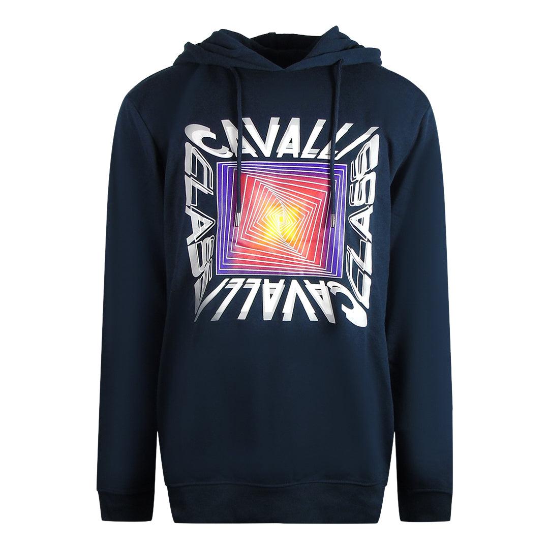 Cavalli Class asymmetrische box-design marineblauwe hoodie