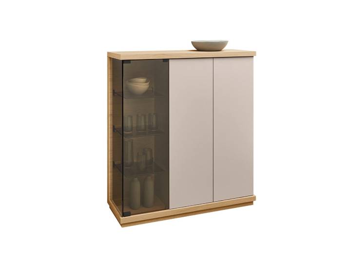 Belluti Highboard, Rosa, Eichefarben, Beige, Holz, Glas, Eiche, furniert, 6 Fächer, 117x128x38 cm, Beimöbel erhältlich, in verschiedenen Holzdekoren erhältlich, Wohnzimmer, Wohnwand, Wohnwand- Serien