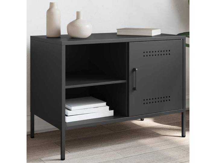 Meuble TV noir 68x39x50 5 cm acier support TV buffet TV meuble multimédia banc TV armoire hifi 842994