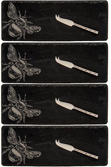Selbrae House Just Slate Company Set of 4 Bee Mini Cheese Board & Knife Sets